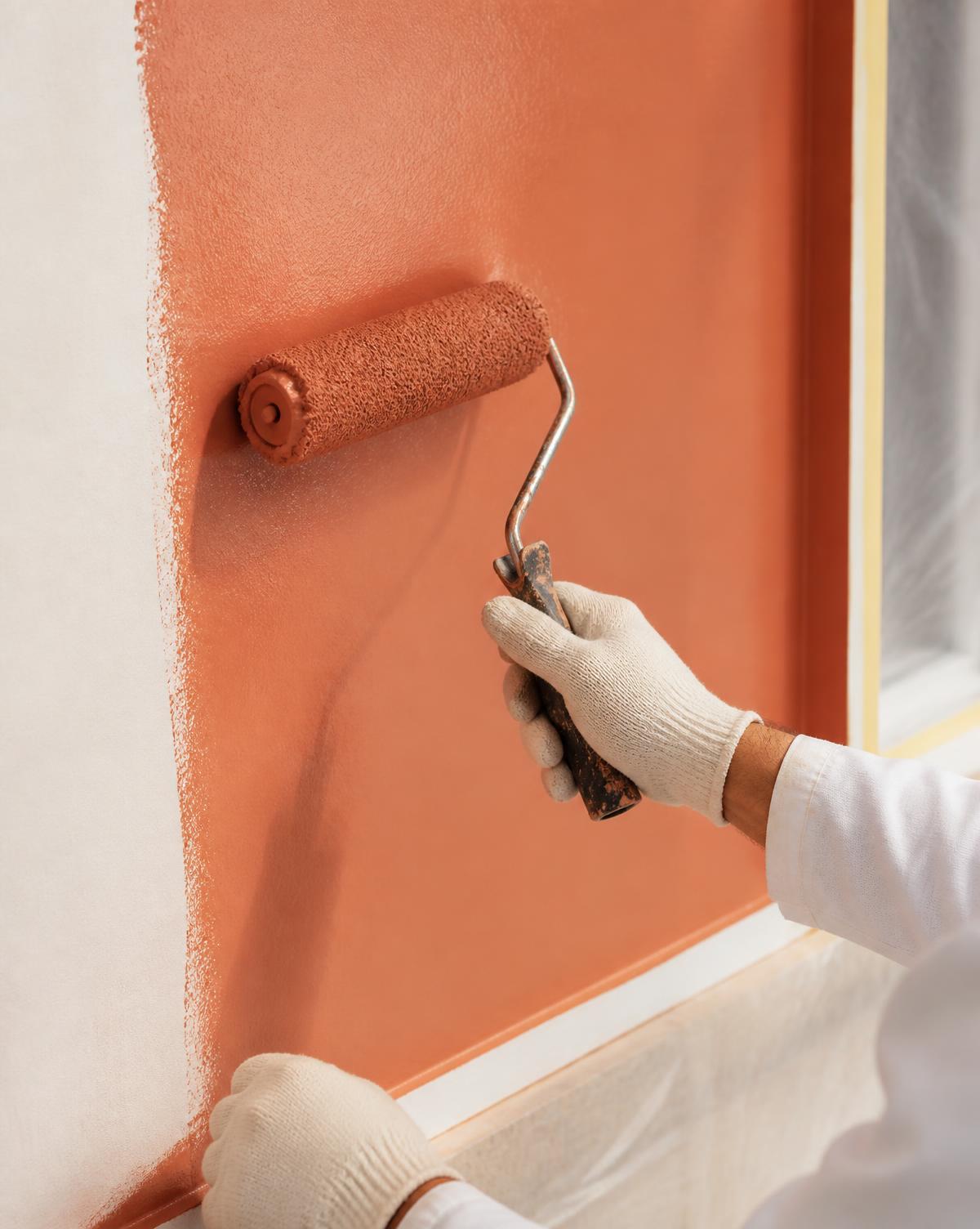 Ben-O Homes painter rolling warm paint onto a carefully prepared wall