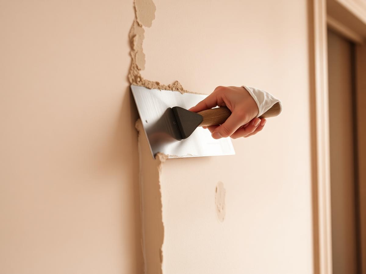 Hand smoothing filler onto a wall during Ben-O Homes surface preparation